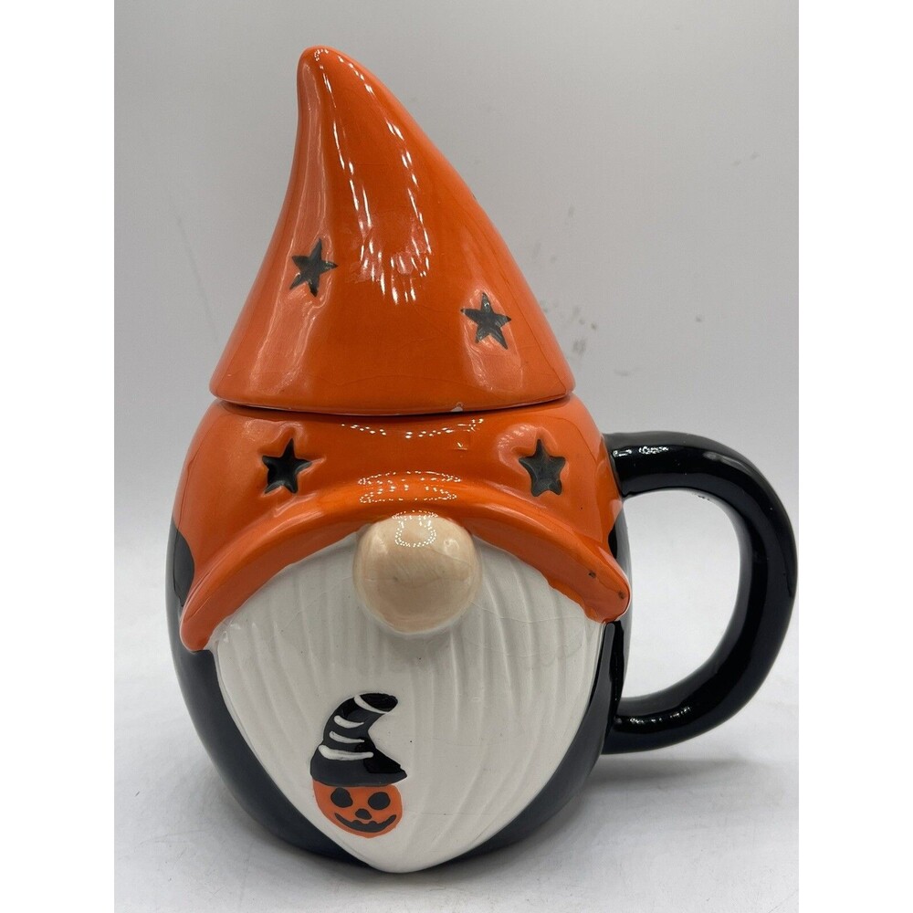 Haunted Manor Halloween Pumpkin Gnome Coffee Tea Mug w/ Wizard Hat